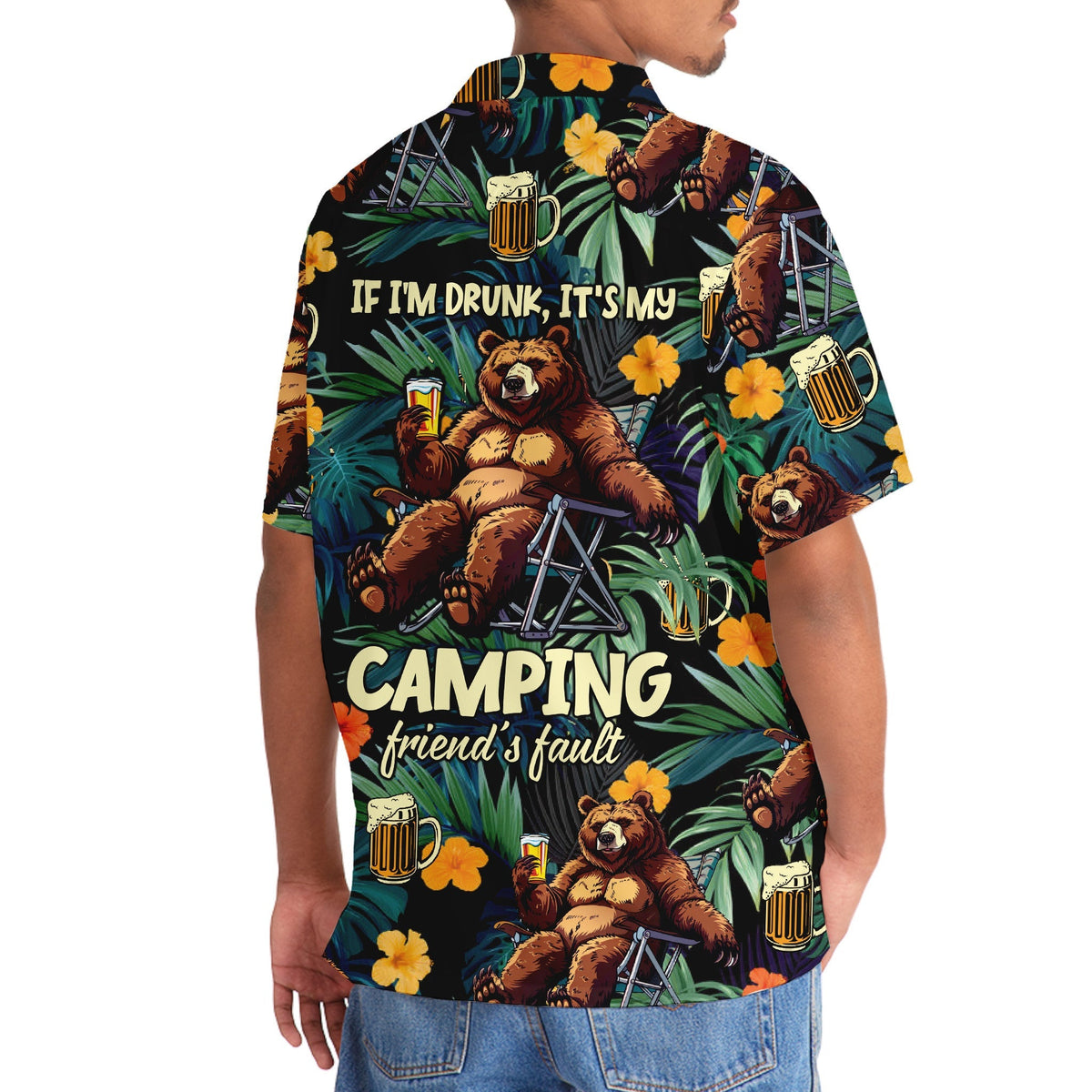 Camping Drunk Bear Hawaiian Shirt - 3XL - hawaiian shirt