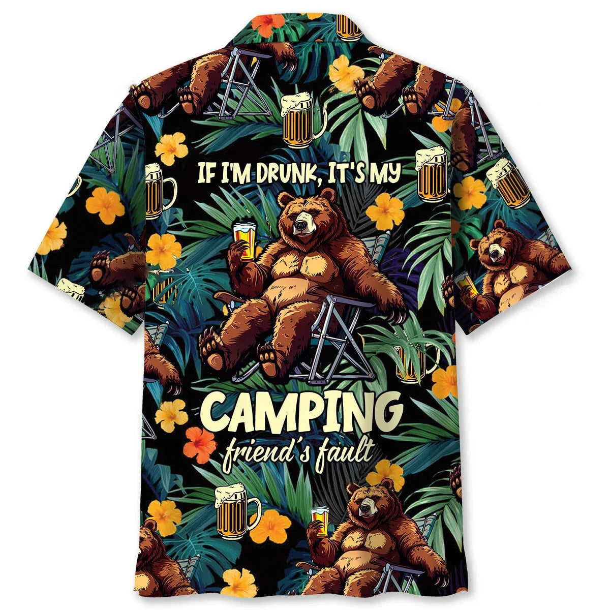 Camping Drunk Bear Hawaiian Shirt - M - hawaiian shirt