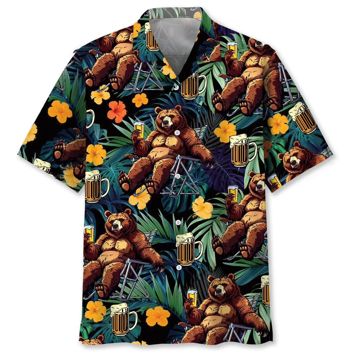 Camping Drunk Bear Hawaiian Shirt - XL - hawaiian shirt