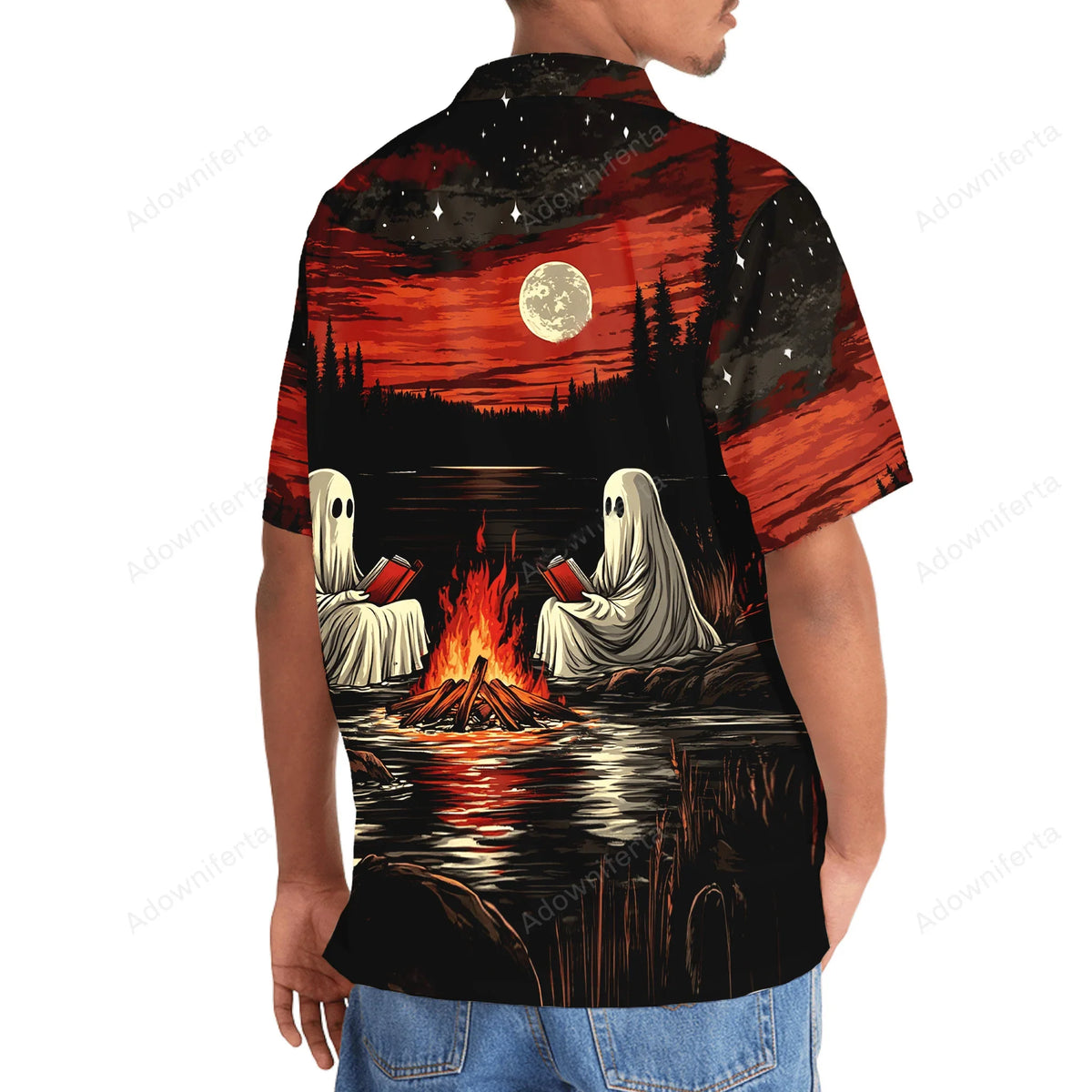 Camping with Ghost Hawaiian Shirt - L - hawaiian shirt