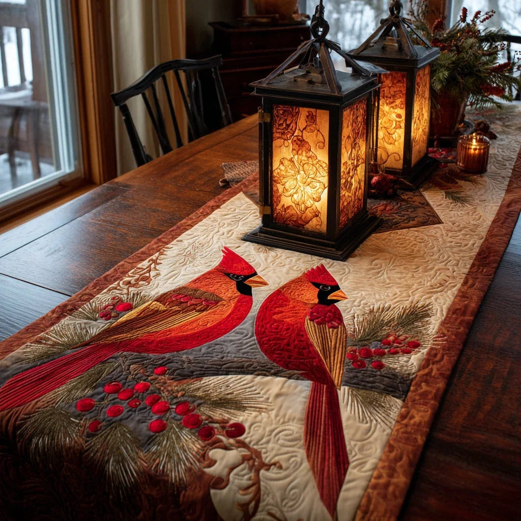 Candlelight Cardinals Quilted Table Runner