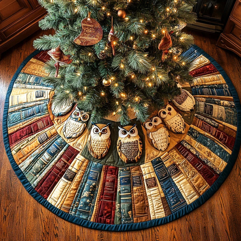 Candlelight Owl Study Christmas Quilted Tree Skirt