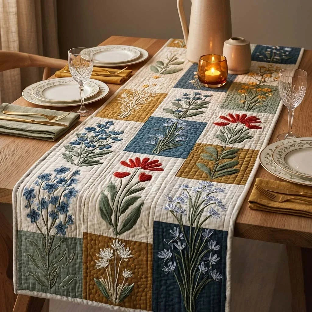 Candlelit Botanicals Quilted Table Runner