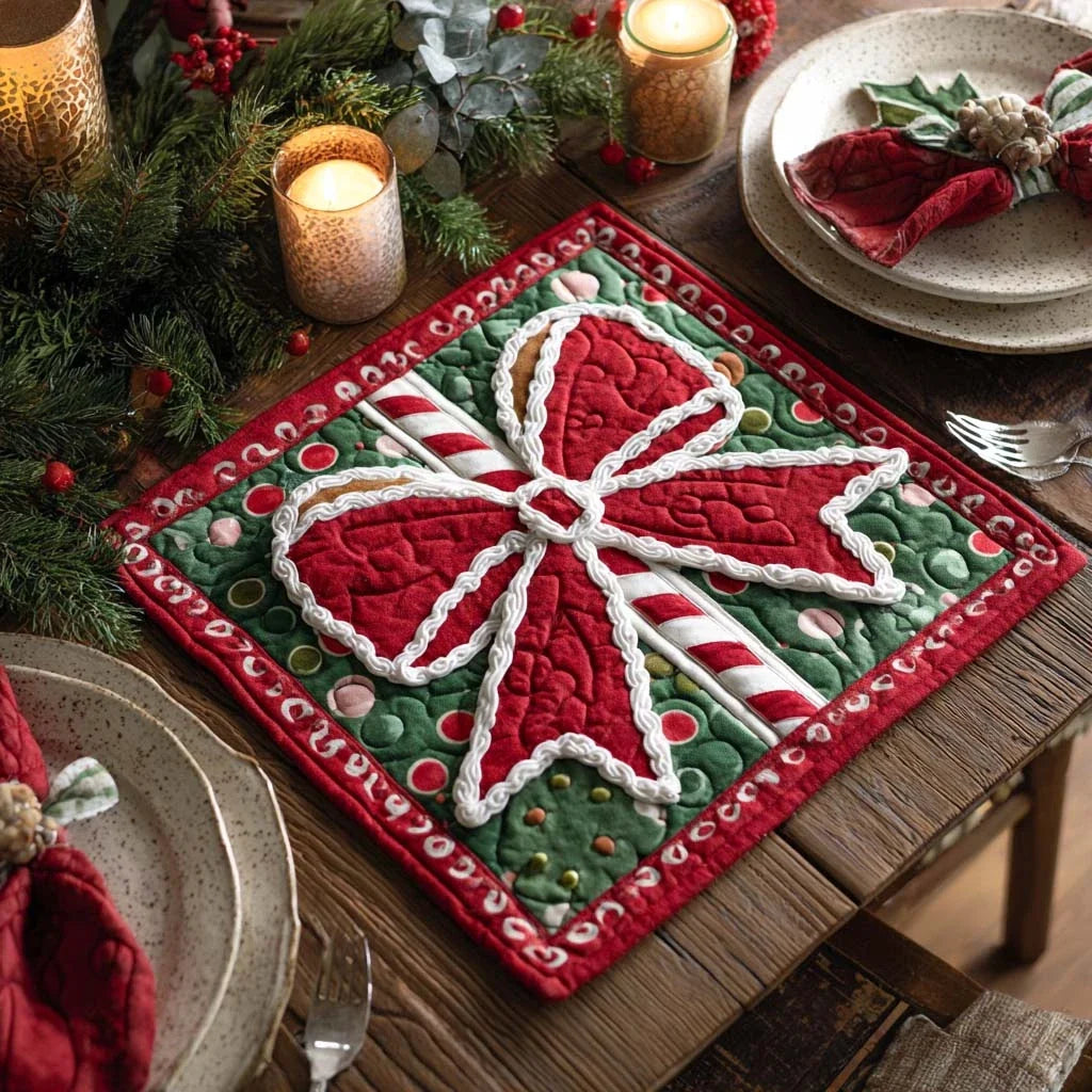 Candy Cane Bow Quilted Table Topper
