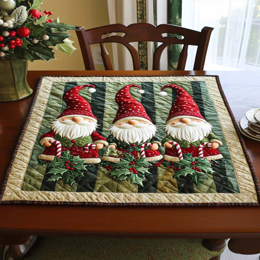 Candy Cane Gnomes Quilted Table Topper