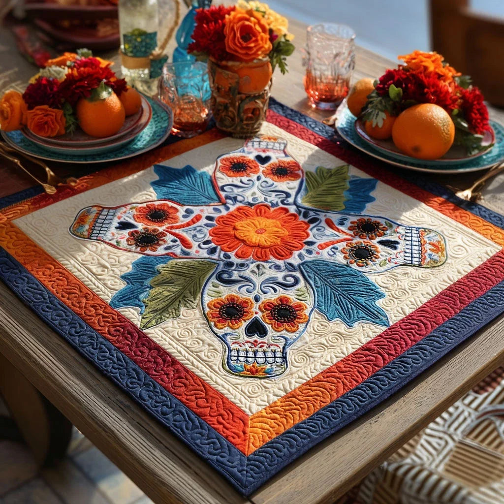 Candy Skull Charm Quilted Table Topper