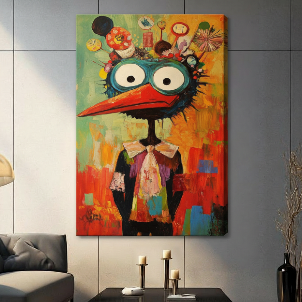 Quirky Colorful Bird Canvas Wall Art