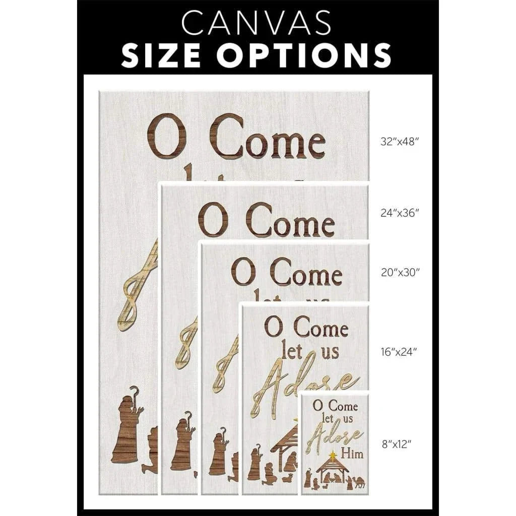 o come let us adore him nativity of jesus christian christmas wall art (Landscape) (view 4)