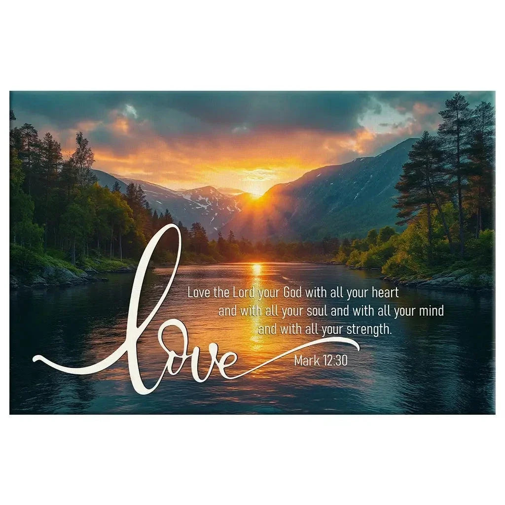 mark 12 30 love the lord your god with all your heart wall art canvas (Landscape) (view 5)