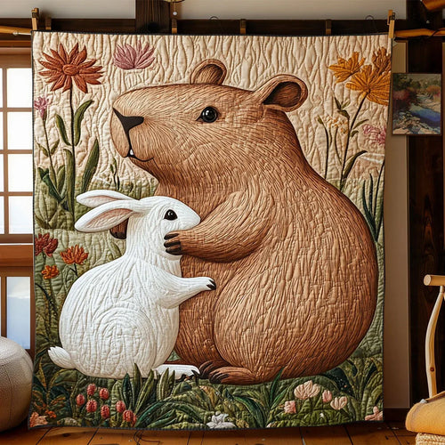 Capybara And Rabbit Quilt Blanket