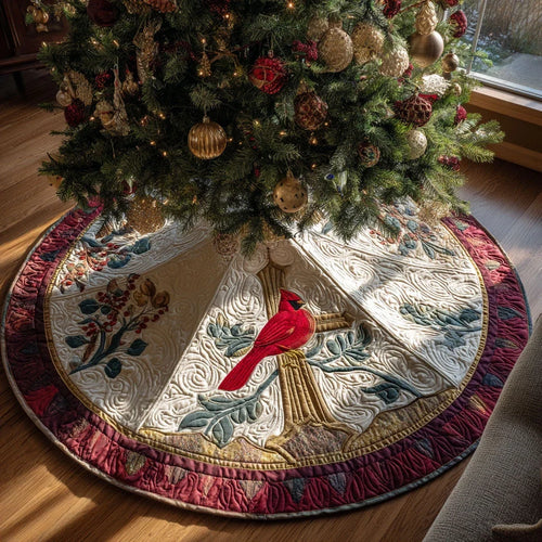 Cardinal Blessing Christmas Quilted Tree Skirt