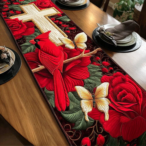 Cardinal Blessing Cross Quilted Table Runner