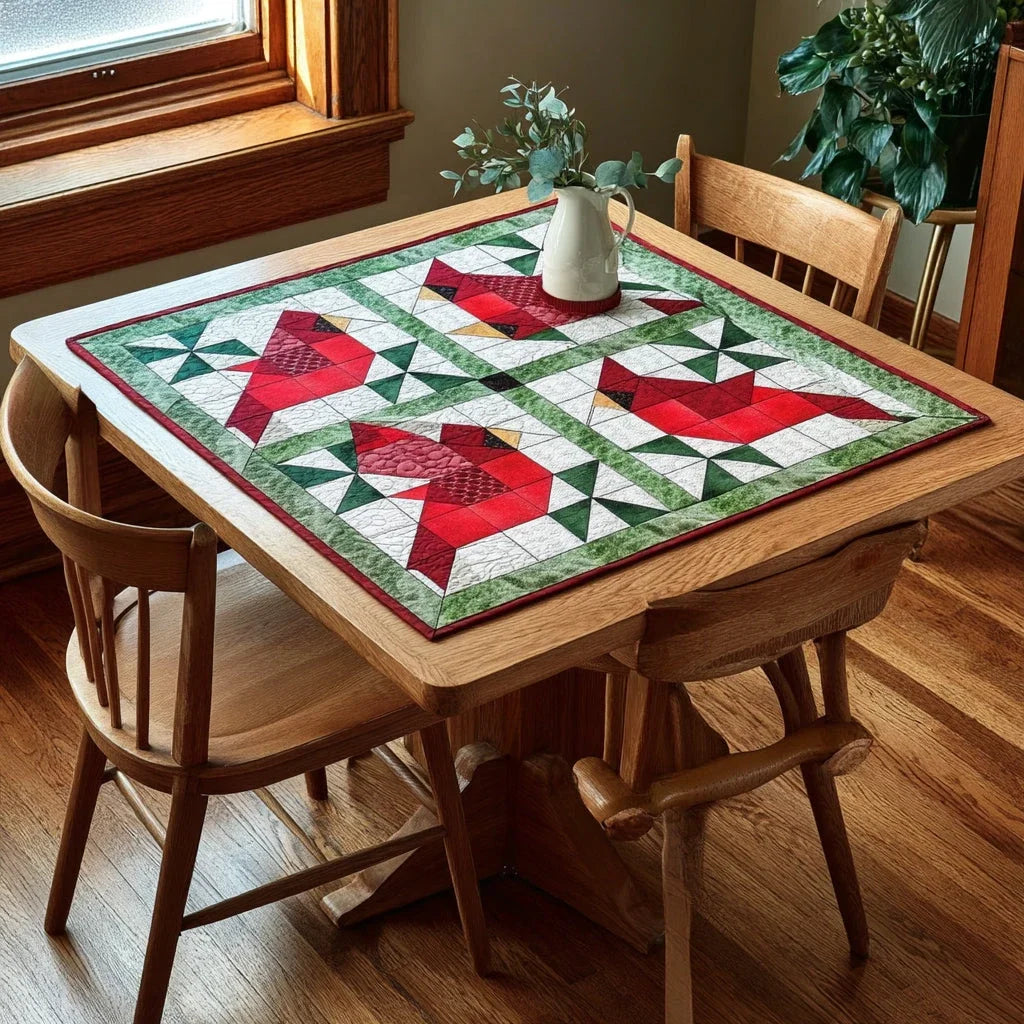Cardinal Christmas Quilted Table Topper