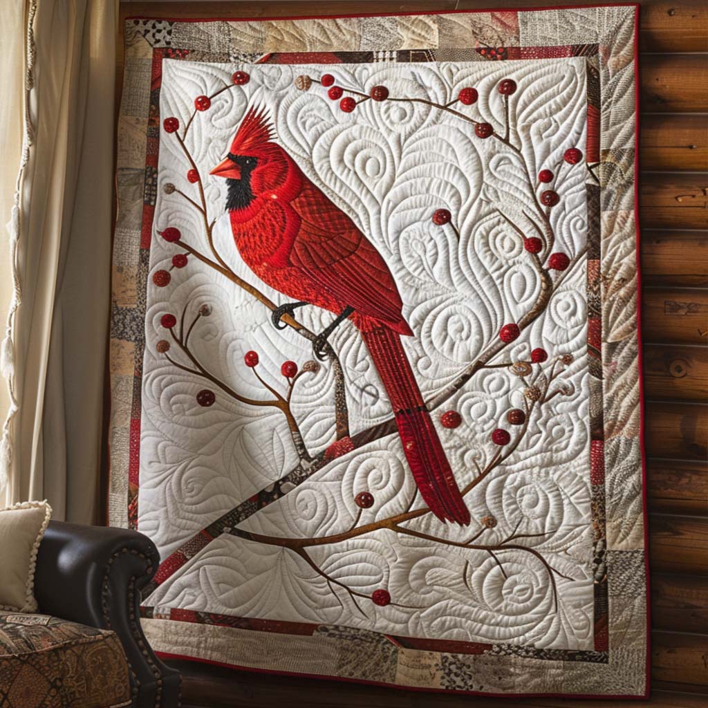 Cardinal Journey Quilt Blanket - Quilted Blanket by Wild and Way