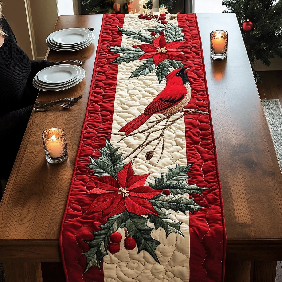 Cardinal Serenity Quilted Table Runner