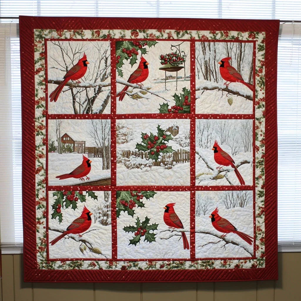 Cardinal Snowscape Quilt Blanket