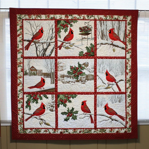 Cardinal Snowscape Quilt Blanket