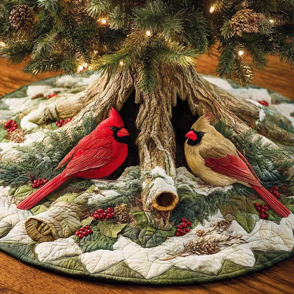 Cardinal Whisper Path Christmas Quilted Tree Skirt
