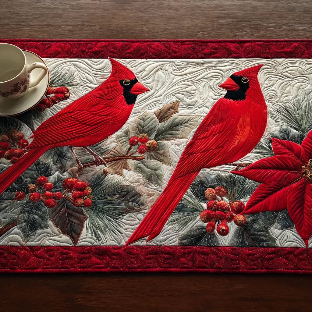 Cardinal Whisper Quilted Table Runner
