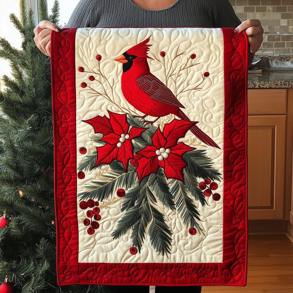 Cardinal Whispers Quilted Table Runner