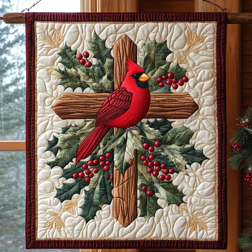Cardinal & Wooden Cross Quilt Blanket