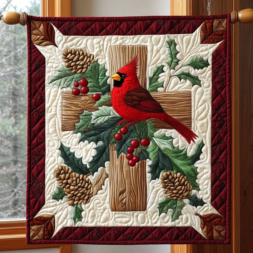 Cardinal & Wooden Cross Quilt Blanket