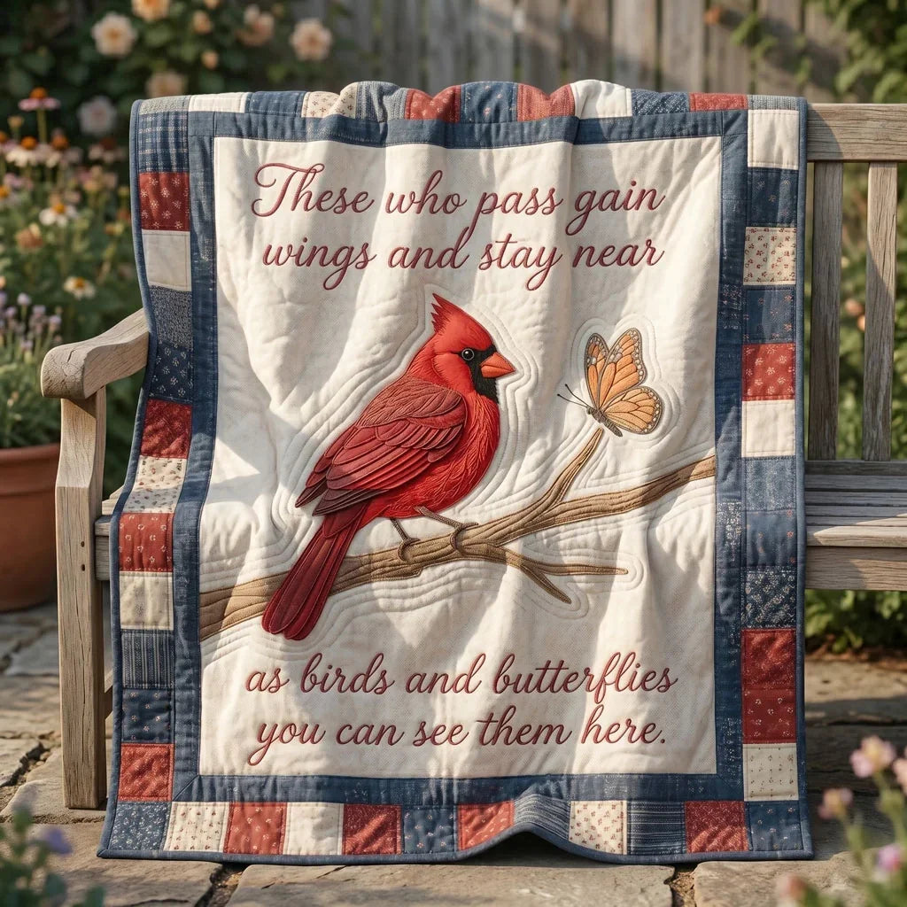 Cardinals And Butterflies Memorial Quilt Blanket