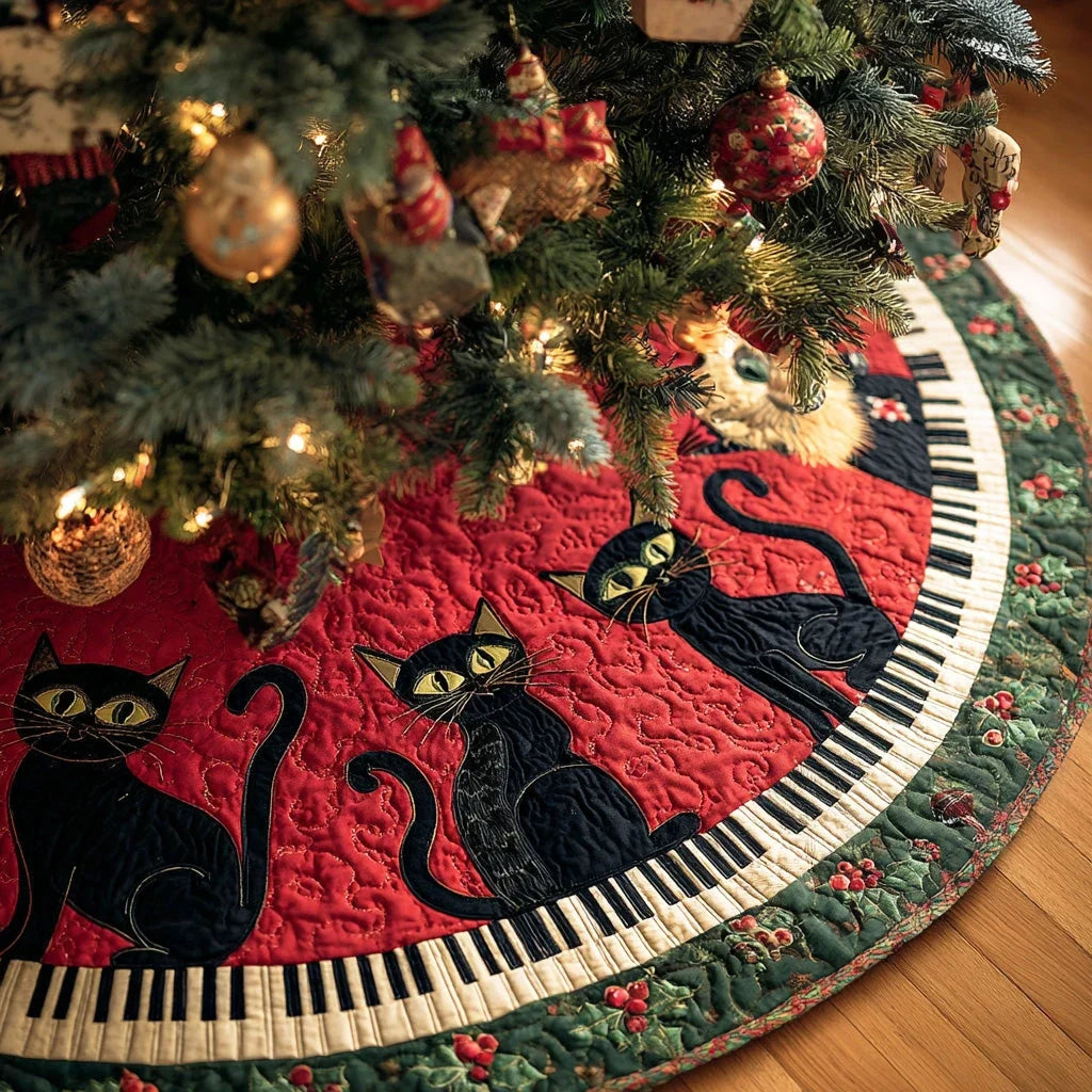 Carol Cat Christmas Quilted Tree Skirt