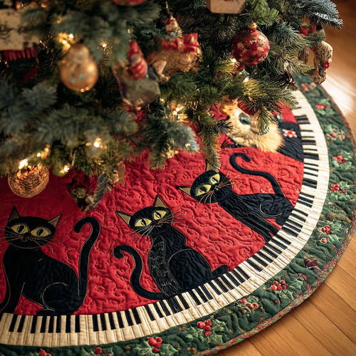 Carol Cat Christmas Quilted Tree Skirt