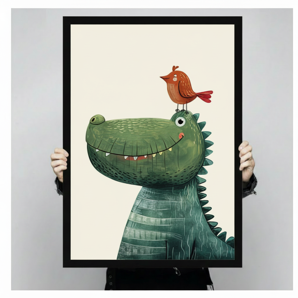 Cute Dinosaur & Bird Kids Canvas Wall Art