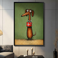 Funny Dachshund Holding Gift Canvas Wall Art