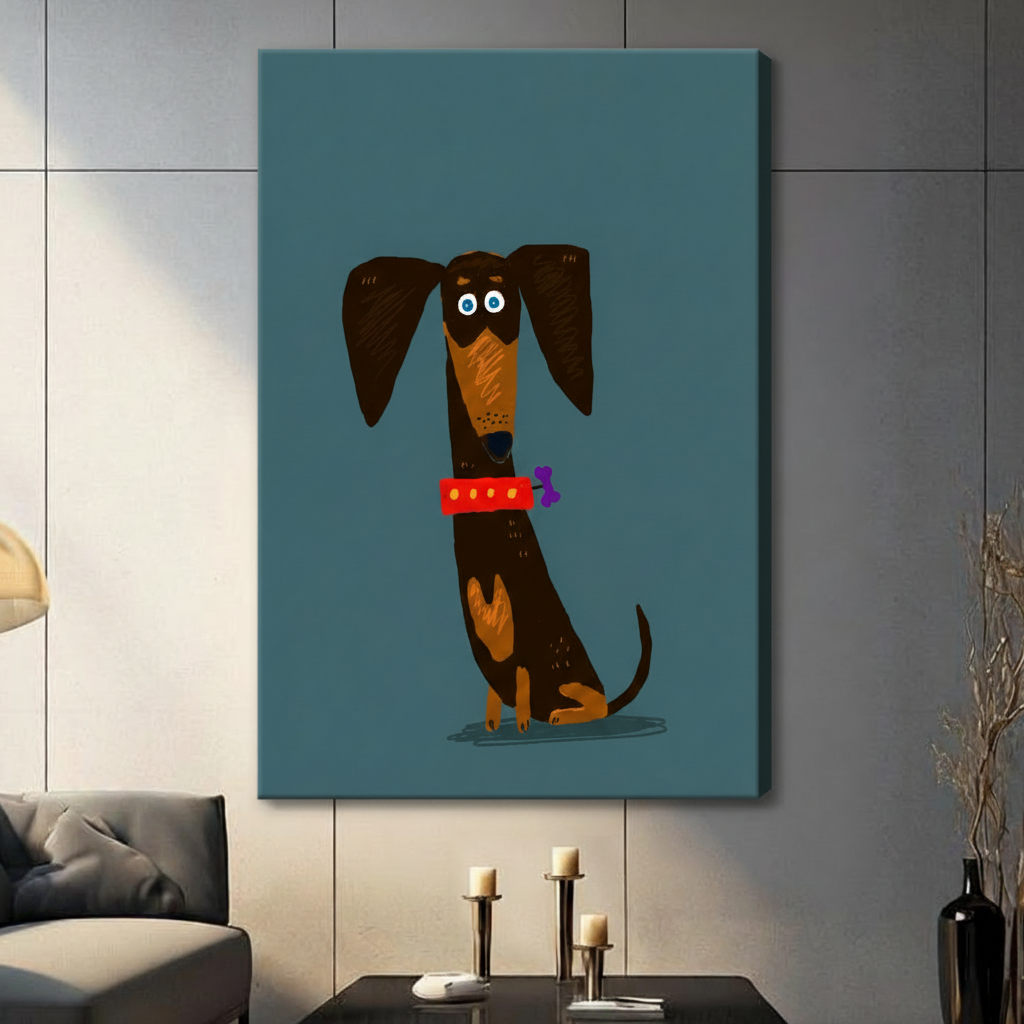 Cute Dachshund Portrait Folk Art Canvas Print
