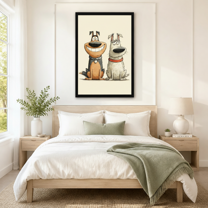 Happy Grumpy Dog Duo Funny Canvas Wall Art