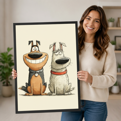 Happy Grumpy Dog Duo Funny Canvas Wall Art