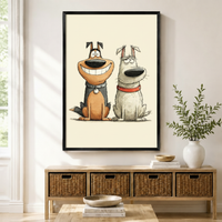 Happy Grumpy Dog Duo Funny Canvas Wall Art