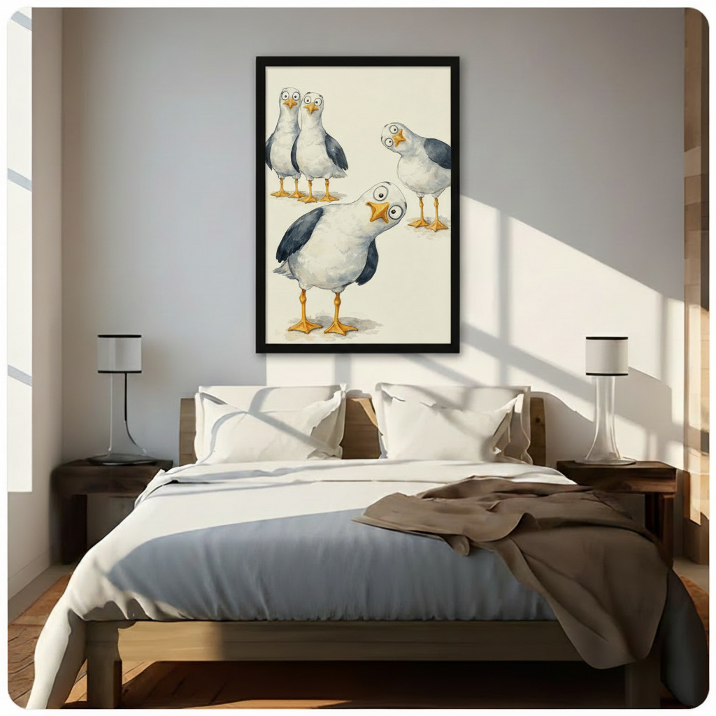 Funny Seagull Watercolor Canvas Wall Art