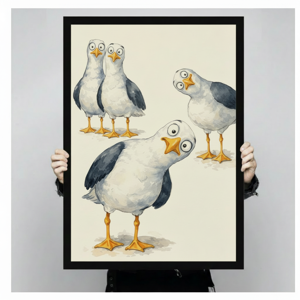 Funny Seagull Watercolor Canvas Wall Art