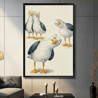 Funny Seagull Watercolor Canvas Wall Art