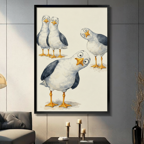 Funny Seagull Watercolor Canvas Wall Art
