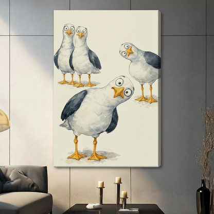 Funny Seagull Watercolor Canvas Wall Art