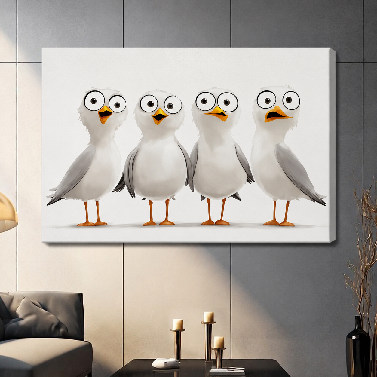 Funny Seagull Squad Coastal Canvas Wall Art