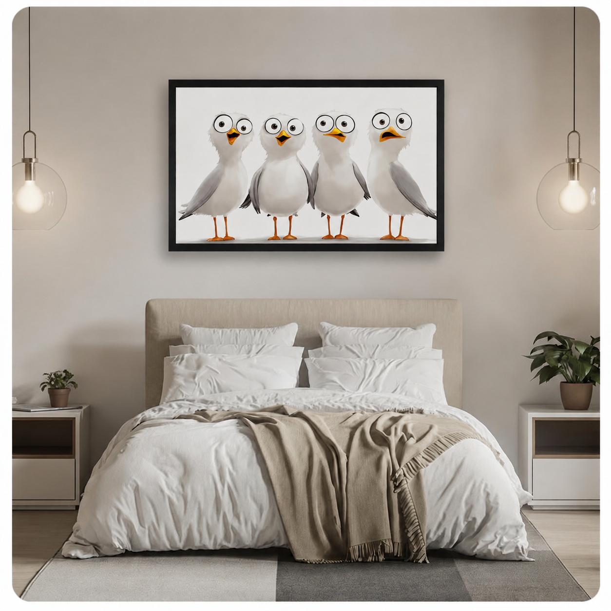 Funny Seagull Squad Coastal Canvas Wall Art