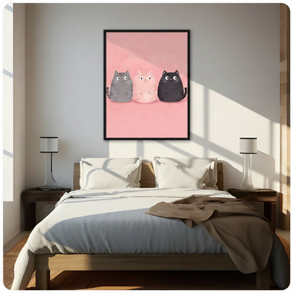 Cute Cat Trio Pink Kawaii Canvas Art Wall Art