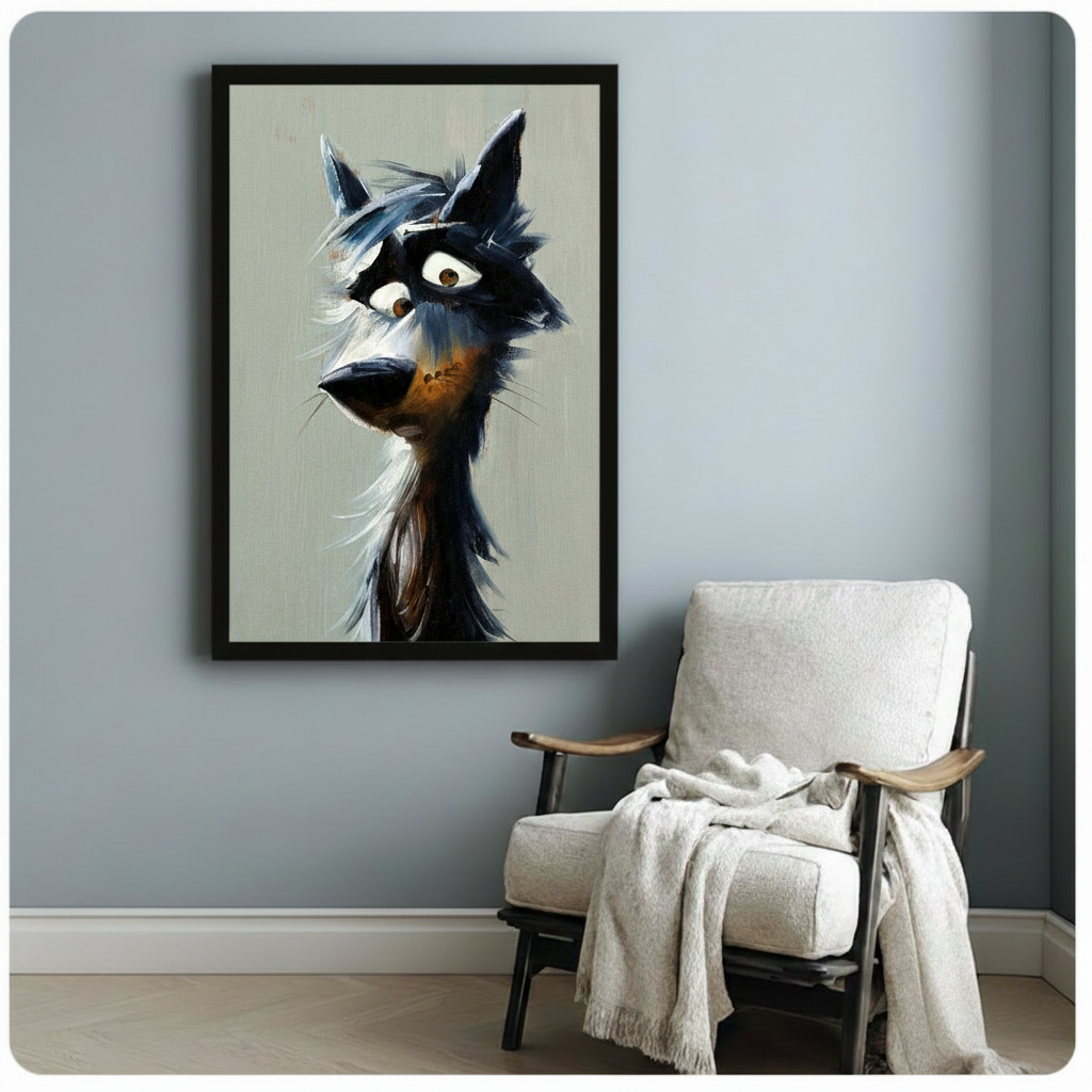 Quirky Dark Wolf Portrait Canvas Wall Art