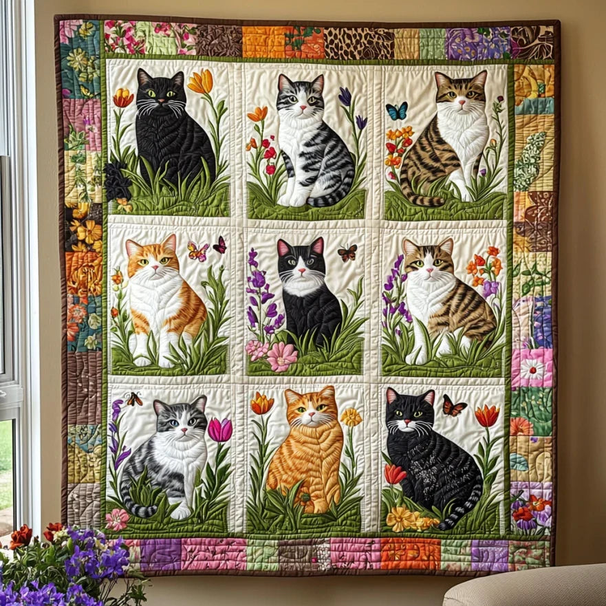 Cat And Flower Quilt Blanket