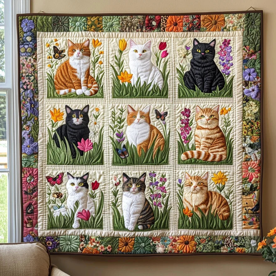 Cat And Flower Quilt Blanket