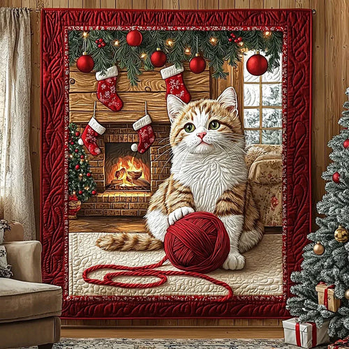 Cat And Yarn Quilt Blanket