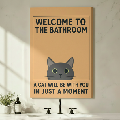 Funny Cat Bathroom Welcome Sign Canvas Wall Art