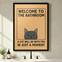 Funny Cat Bathroom Welcome Sign Canvas Wall Art