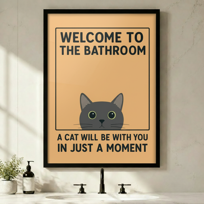 Funny Cat Bathroom Welcome Sign Canvas Wall Art